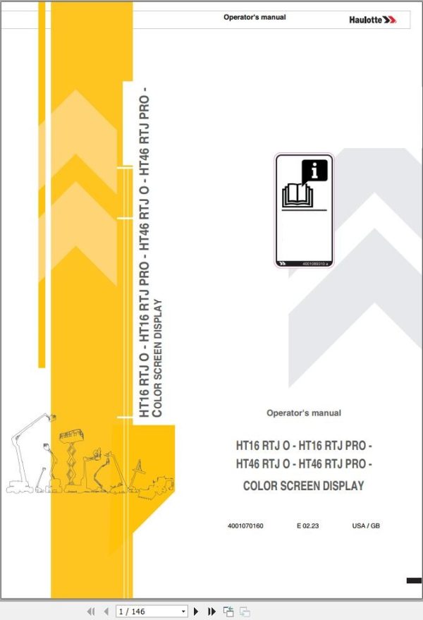 Haulotte Telescopic Booms HT16 RTJ O to HT46 RTJ PRO Operators Manual 4001070160