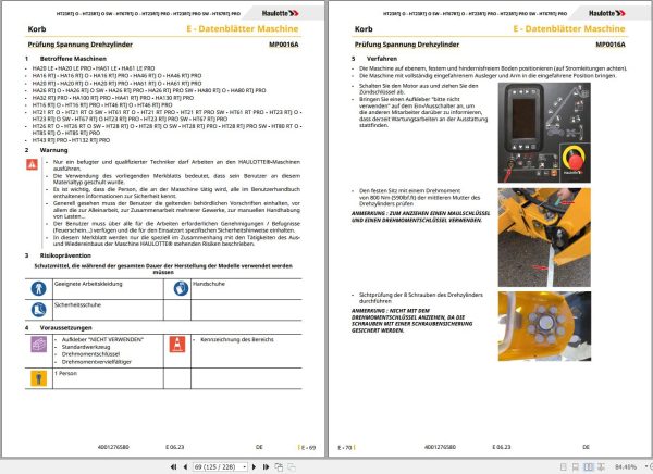 Haulotte Telescopic Booms HT23RTJ O to HT67RTJ PRO Maintenance Manual 4000865900 DE 1
