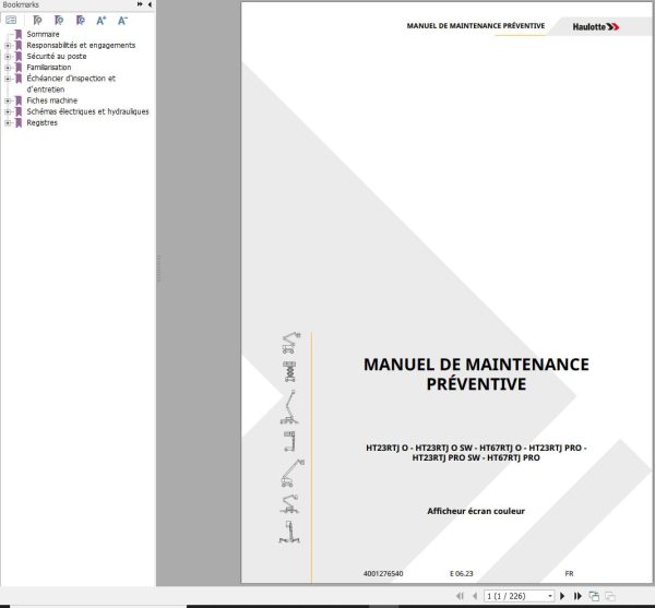 Haulotte Telescopic Booms HT23RTJ O to HT67RTJ PRO Maintenance Manual 4001276540 FR