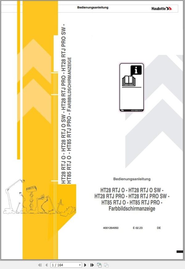 Haulotte Telescopic Booms HT28 RTJ O to HT85 RTJ PRO Operators Manual 4001264950 DE