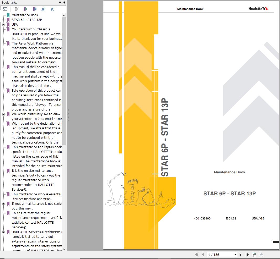 Haulotte Vertical Masts STAR 6P STAR 13P Maintenance Manual 4001033900