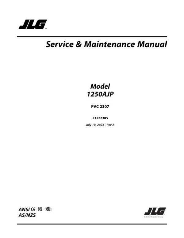 JLG Boom Lifts 1250AJP Service Maintenance Manual 31222385 2023 PVC 2307