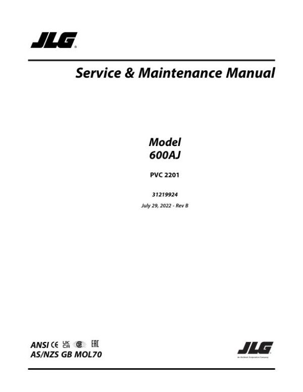 JLG Boom Lifts 600AJ Service Maintenance Manual 31219924 2022 PVC 2201