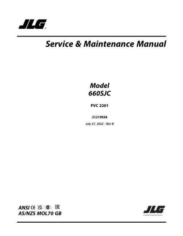 JLG Boom Lifts 660SJC Service Maintenance Manual 31219936 2022 PVC 2201