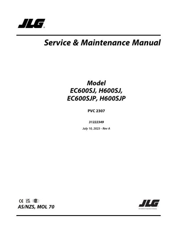 JLG Boom Lifts EC600SJ EC600SJP H600SJ H600SJP Service Maintenance Manual 31222349 2023 PVC 2307