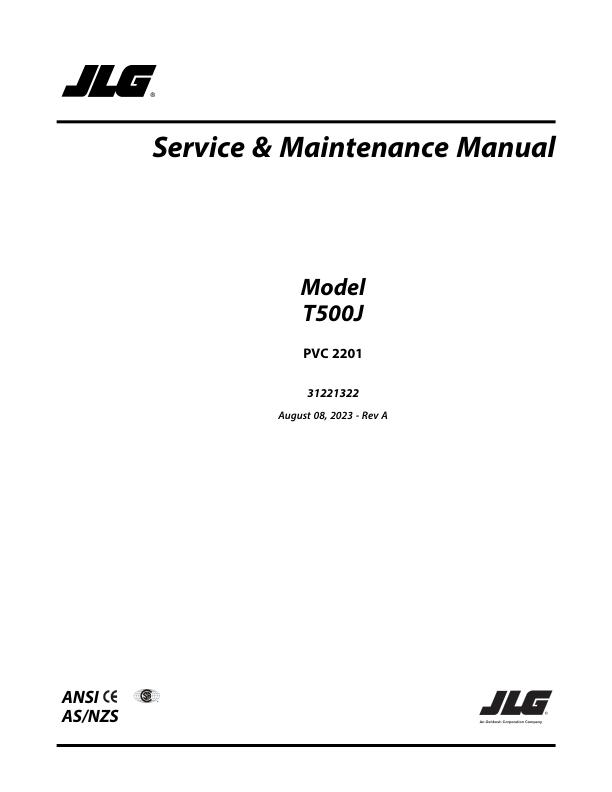JLG Boom Lifts T500J Service Maintenance Manual 31221322 2023 PVC 2201