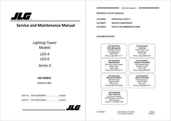 JLG Light Towers LED 4 LED 6 II Service Maintenance Manual 1001309657 2023