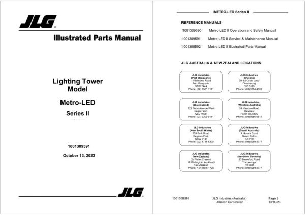 JLG Light Towers Metro LED Series II Service Maintenance Manual 1001309591 2023