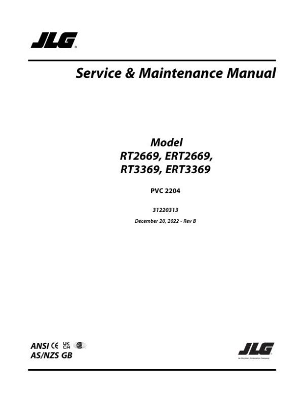 JLG Scissor Lifts ERT2669 ERT3369 RT2669 RT3369 Service Maintenance Manual 31220313 2023 PVC 2204