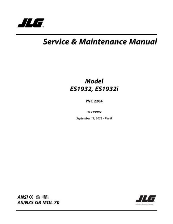 JLG Scissor Lifts ES1932 ES1932i Service Maintenance Manual 31219997 2023 PVC 2204
