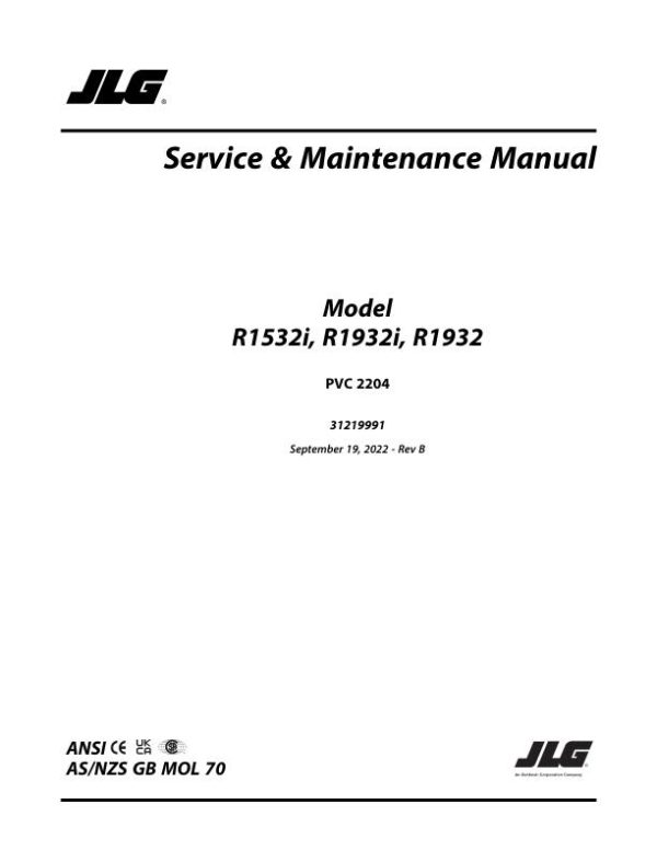 JLG Scissor Lifts R1532i R1932 R1932i Service Maintenance Manual 31219991 2023 PVC 2204