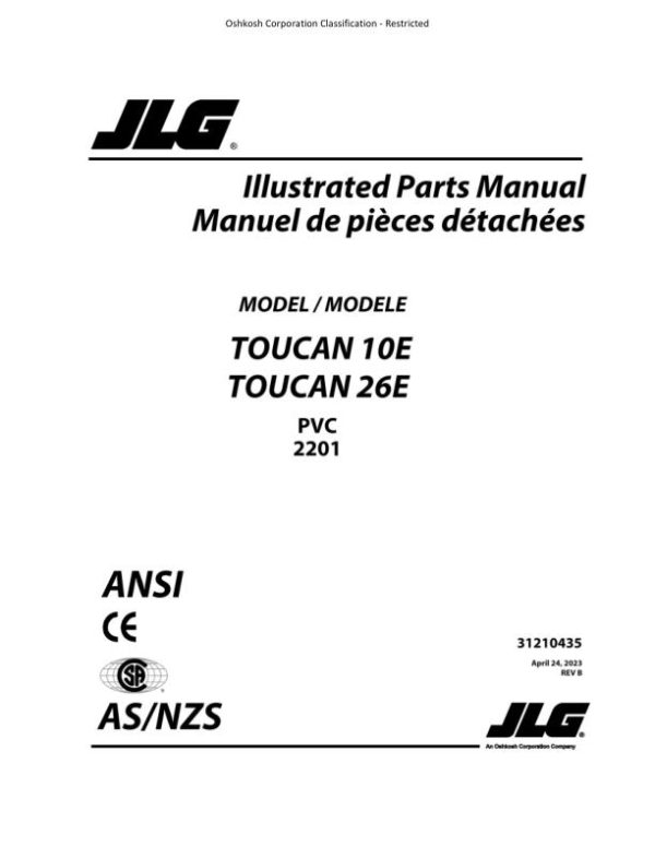 JLG TOUCAN Vertical Lifts 10E 26E Parts Manual 31210435 2023 PVC 2201