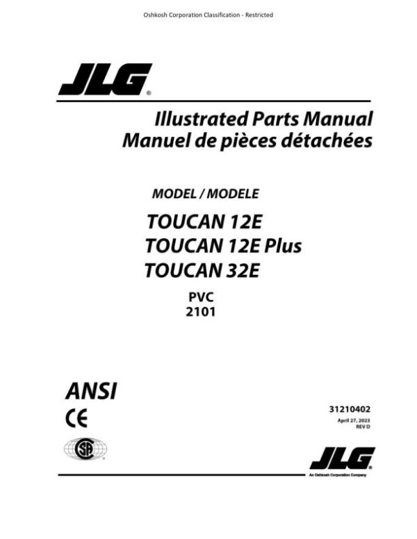 JLG TOUCAN Vertical Lifts 12E 12E Plus 32E Parts Manual 31210402 2023 PVC 2101