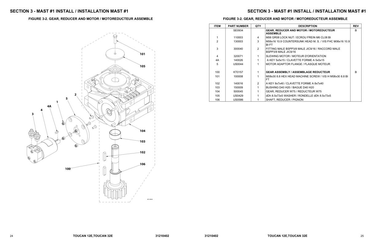 JLG TOUCAN Vertical Lifts 12E 12E Plus 32E Parts Manual 31210402 2023 ...