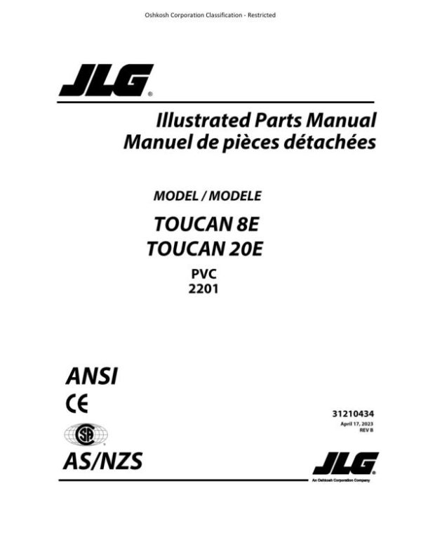 JLG TOUCAN Vertical Lifts 20E 8E Parts Manual 31210434 2023 PVC 2201