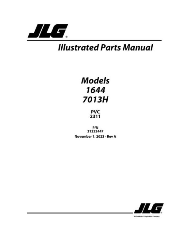 JLG Telehandlers 1644 7013H Parts Manual 31222447 2023 PVC 2311