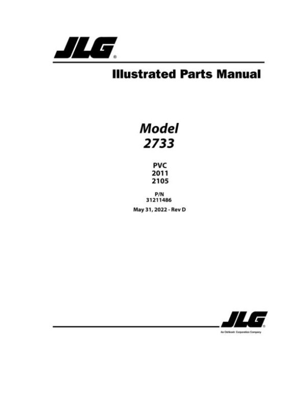 JLG Telehandlers 2733 Parts Manual 31211486 2022 PVC 2011 2105
