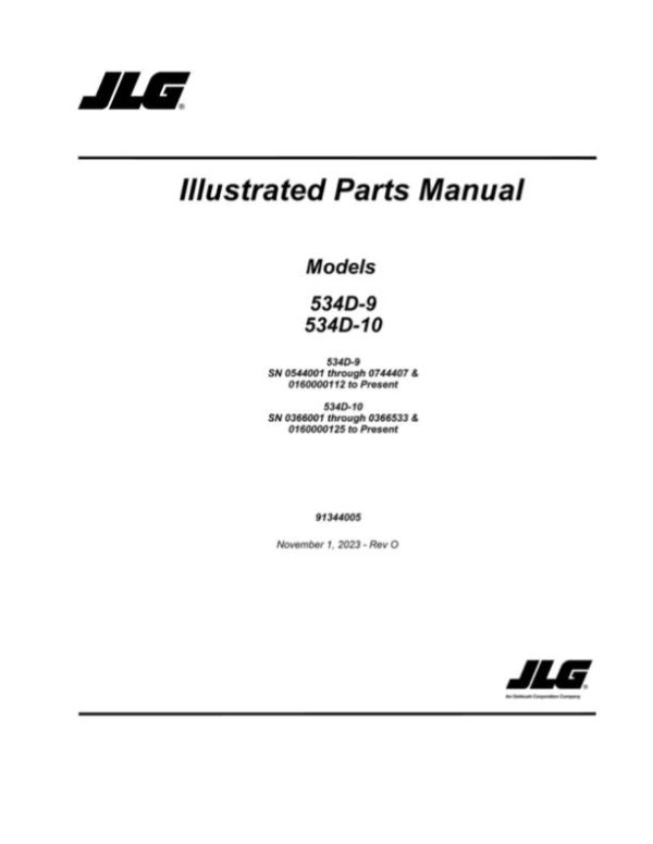 JLG Telehandlers 534D 10 534D 9 Parts Manual 91344005 2023