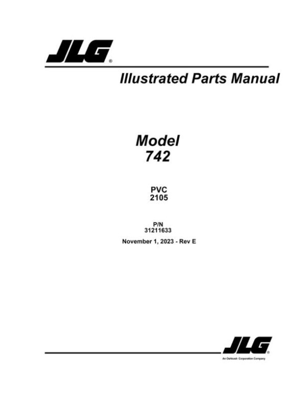JLG Telehandlers 742 Parts Manual 31211633 2023 PVC 2105