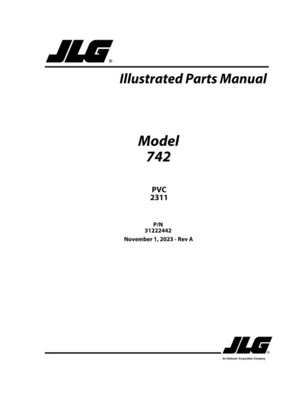 JLG Telehandlers 742 Parts Manual 31222442 2023 PVC 2311