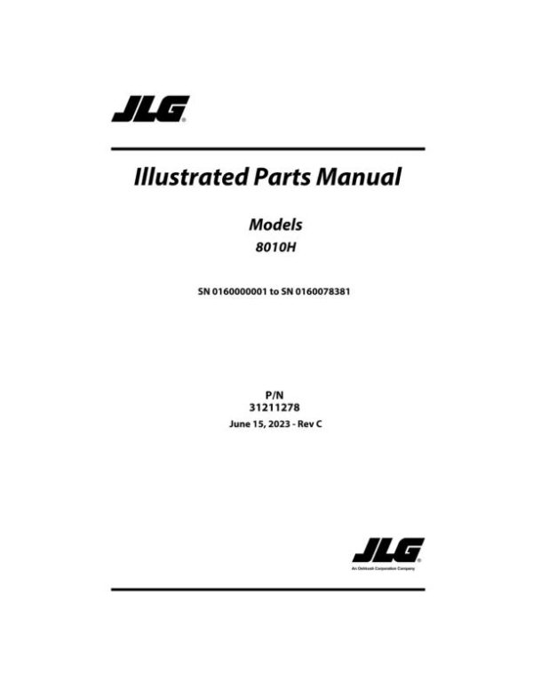 JLG Telehandlers 8010H Parts Manual 31211278 2023
