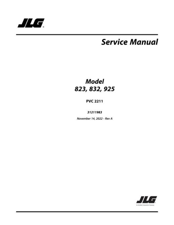 JLG Telehandlers 823 832 925 Service Maintenance Manual 31211983 2023 PVC 2211