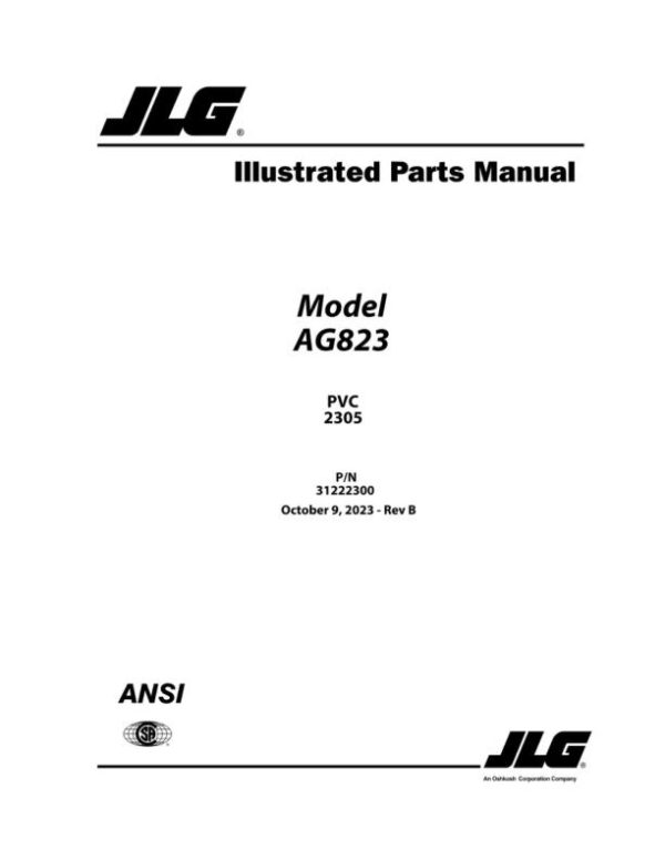JLG Telehandlers 823 Parts Manual 31222300 2023 PVC 2305