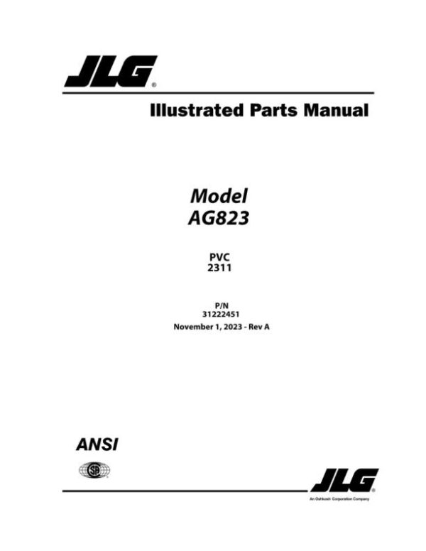 JLG Telehandlers 823 Parts Manual 31222451 2023 PVC 2311