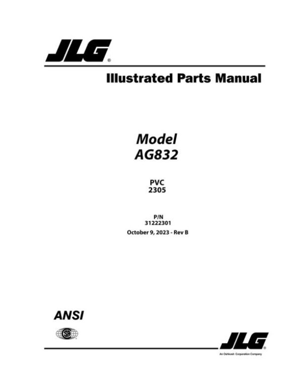 JLG Telehandlers 832 Parts Manual 31222301 2023 PVC 2305