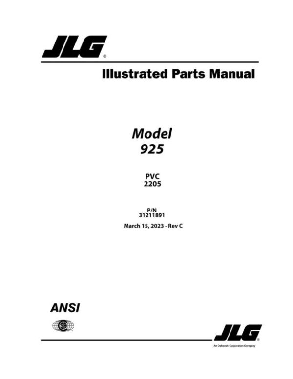 JLG Telehandlers 925 Parts Manual 31211891 2023 PVC 2205