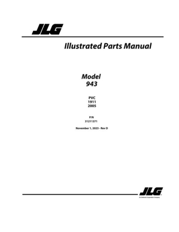 JLG Telehandlers 943 Parts Manual 31211371 2023 PVC 1911 2005