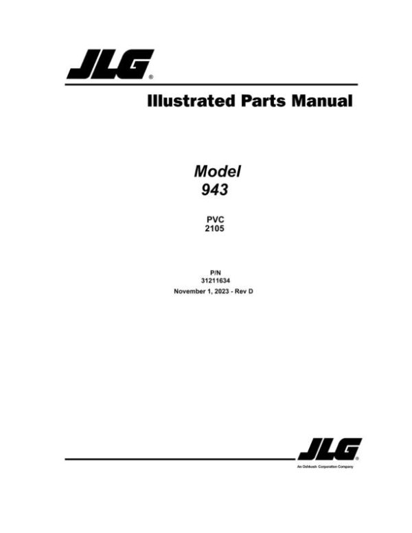 JLG Telehandlers 943 Parts Manual 31211634 2022 PVC 2105