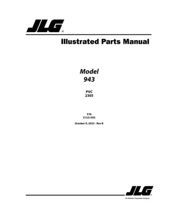 JLG Telehandlers 943 Parts Manual 31221593 2023 PVC 2305