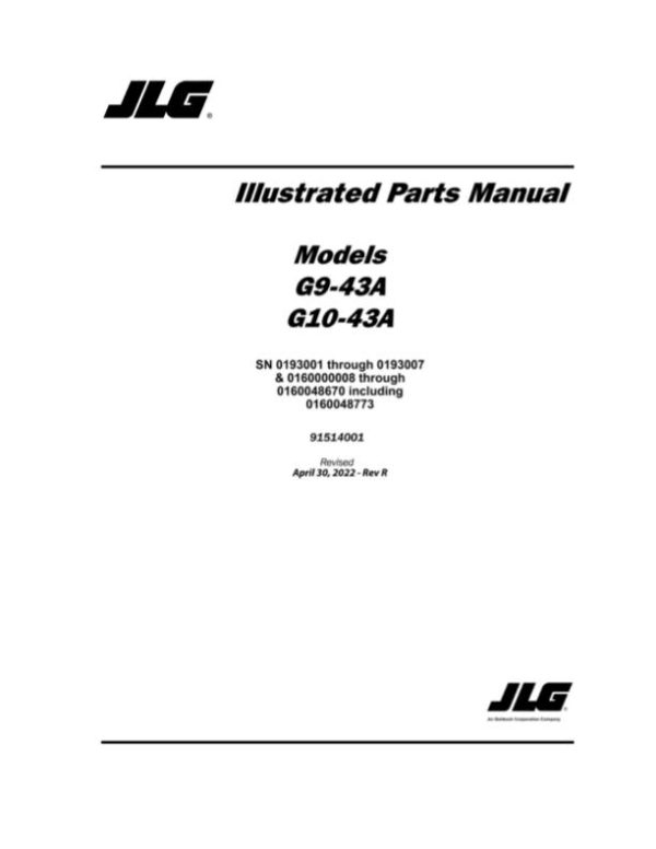 JLG Telehandlers G10 43A G9 43A Parts Manual 91514001 2022