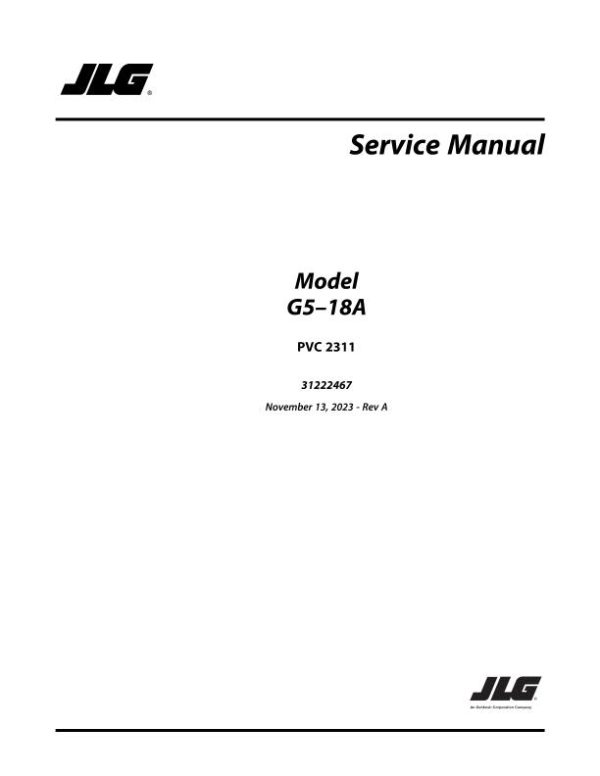 JLG Telehandlers G5 18A Service Maintenance Manual 31222467 2023 PVC 2311