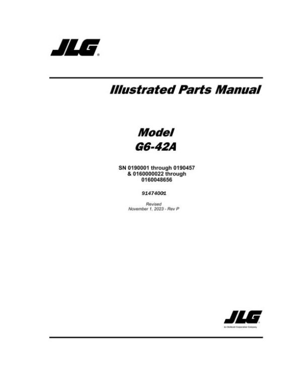 JLG Telehandlers G6 42A Parts Manual 91474001 2023