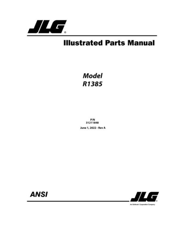 JLG Telehandlers R1385 Parts Manual 31211848 2022