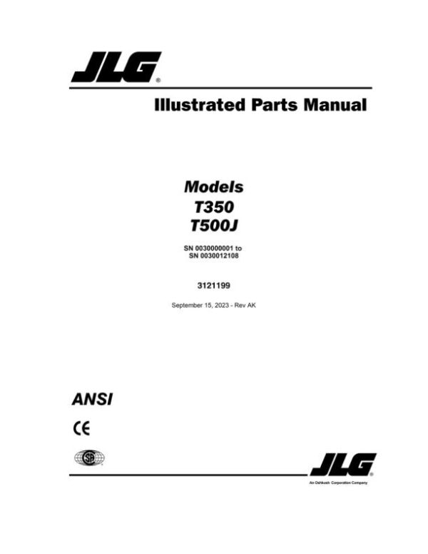 JLG Trailers T350 T500J Parts Manual 3121199 2023
