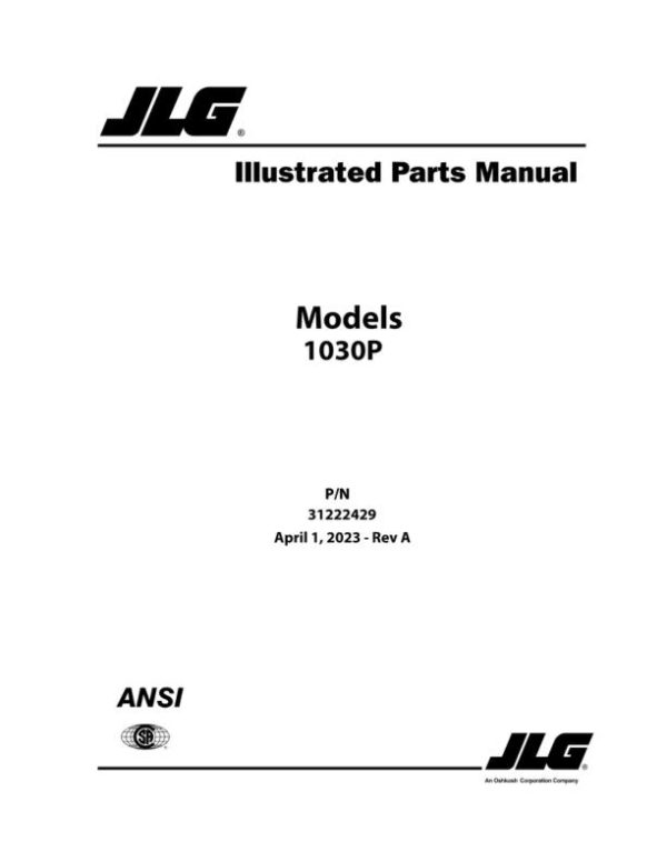 JLG Vertical Masts 1030P Parts Manual 31222429 2023