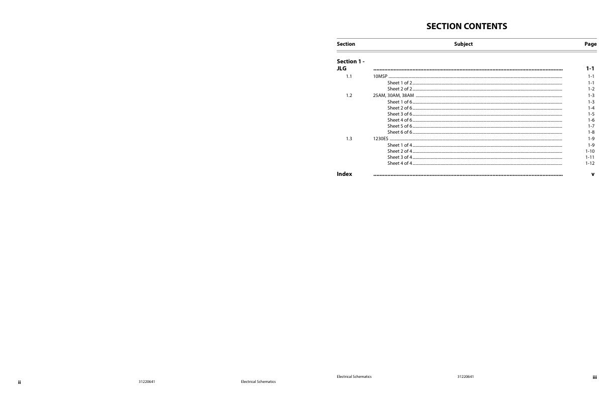 JLG Vertical Masts 10MSP 1230ES 25AM 30AM 38AM Electrical Schematic 31220641 2022 PVC 2208 2