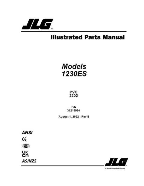 JLG Vertical Masts 1230ES Parts Manual 31219984 2022 PVC 2202
