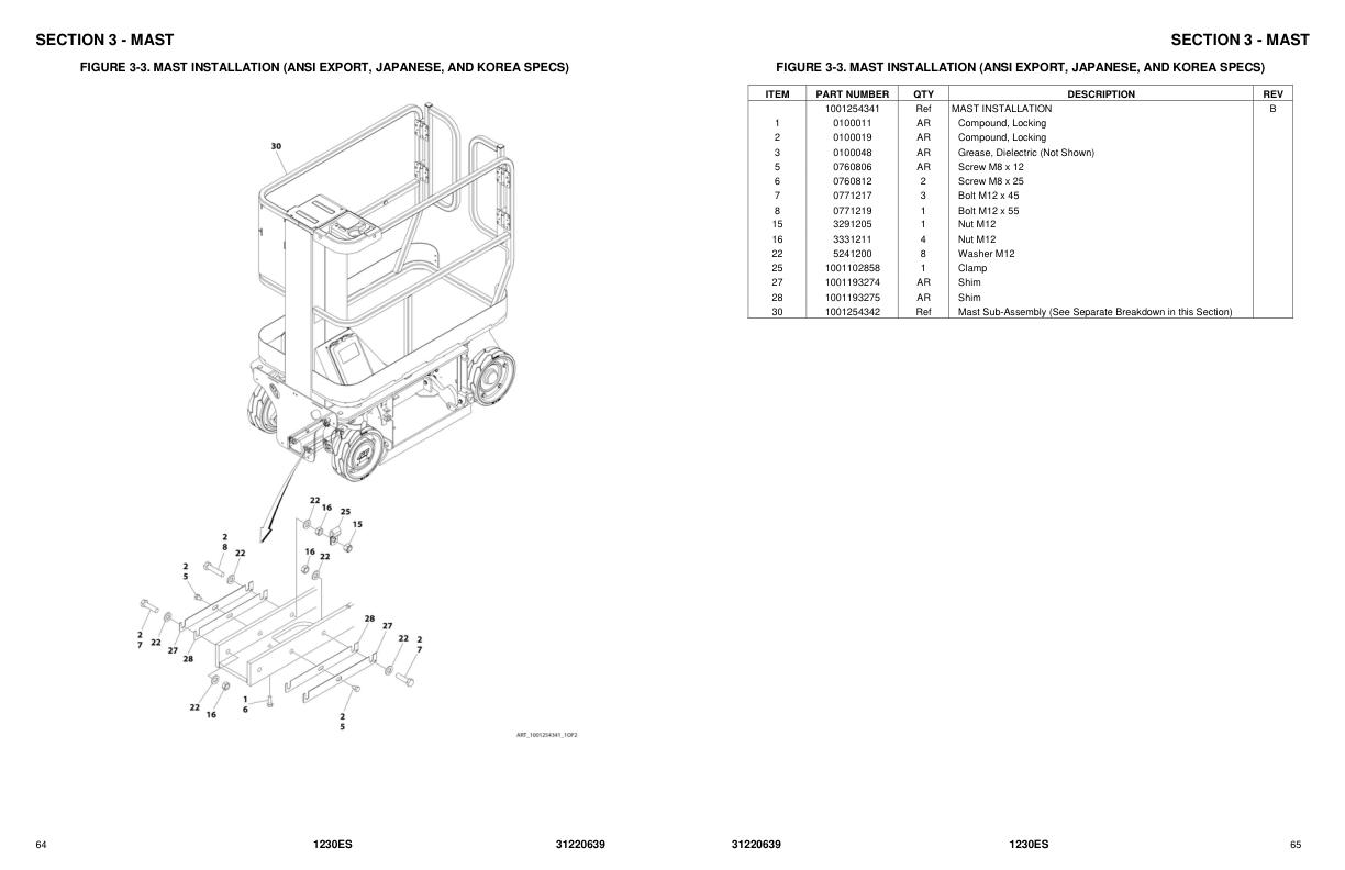 JLG Vertical Masts 1230ES Parts Manual 31220639 2022 PVC 2208 1