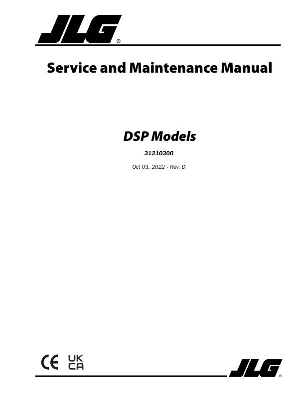JLG Vertical Masts DSP L DSP M DSP S DSPi M DSPi S Service Maintenance Manual 31210300 2022