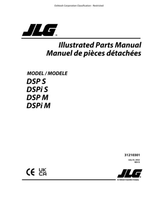 JLG Vertical Masts DSP M DSP S DSPi M DSPi S Parts Manual 31210301 2022
