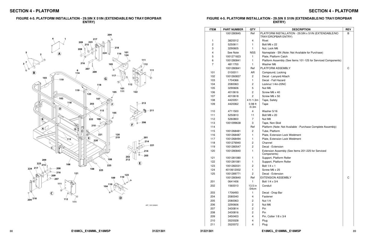 JLG Vertical Masts E18MCL E18MML E18MSP Parts Manual 31221301 2023 1