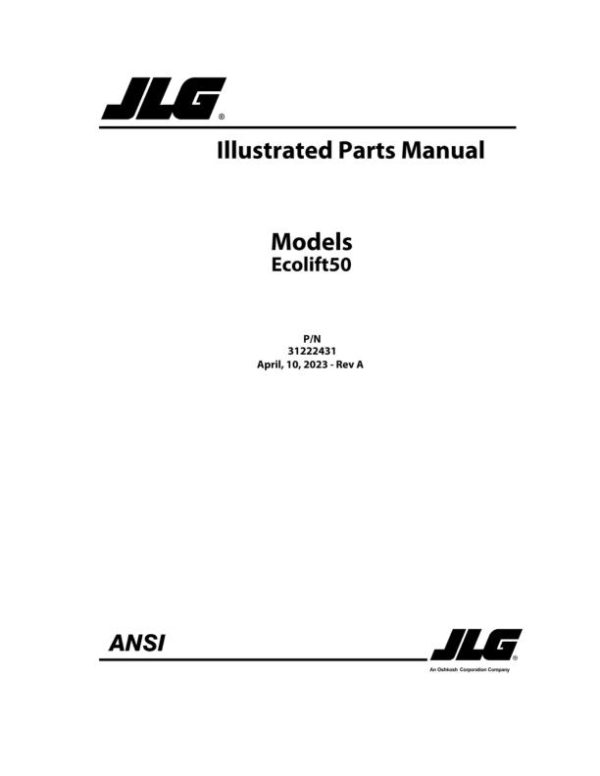 JLG Vertical Masts Ecolift 50 Parts Manual 31222431 2023