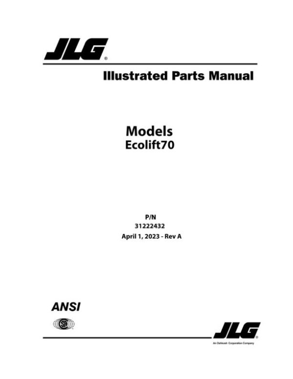 JLG Vertical Masts Ecolift 70 Parts Manual 31222432 2023
