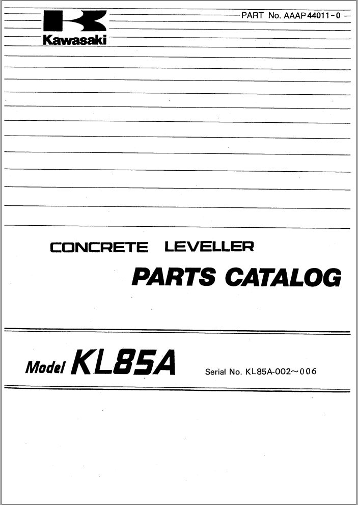 Kawasaki Concrete Spreader KL85A Parts Manual