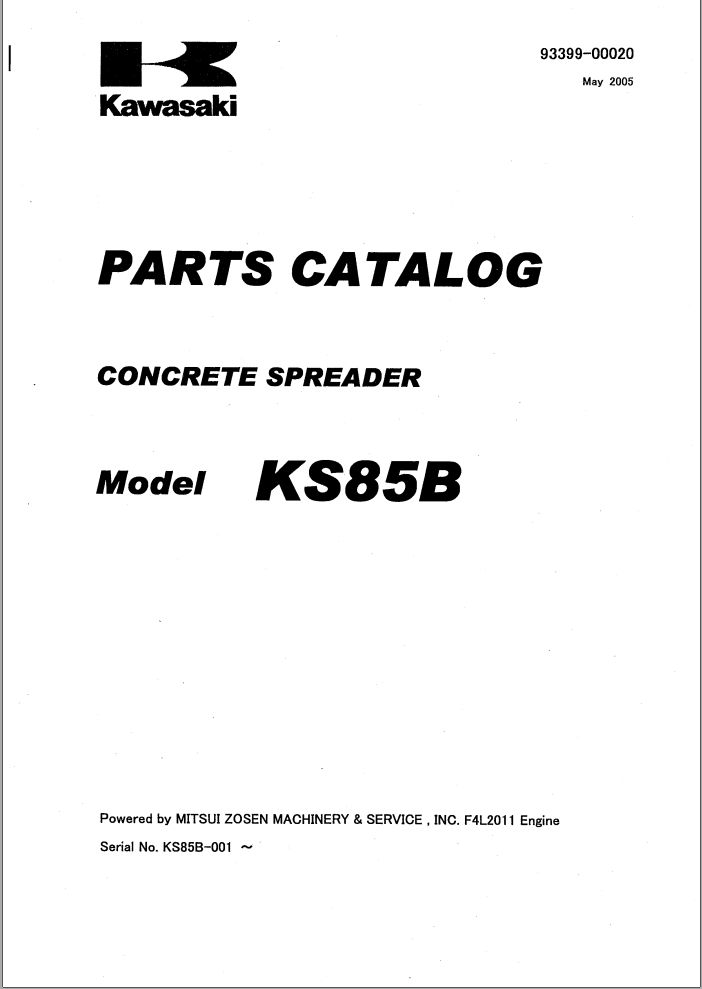 Kawasaki Concrete Spreader KS85B Parts Manual 93399 00020 JP
