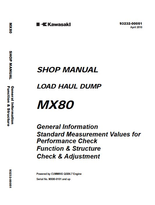 Kawasaki Load Haul Dump MX80 Operation Maintenance Shop Manuals 1